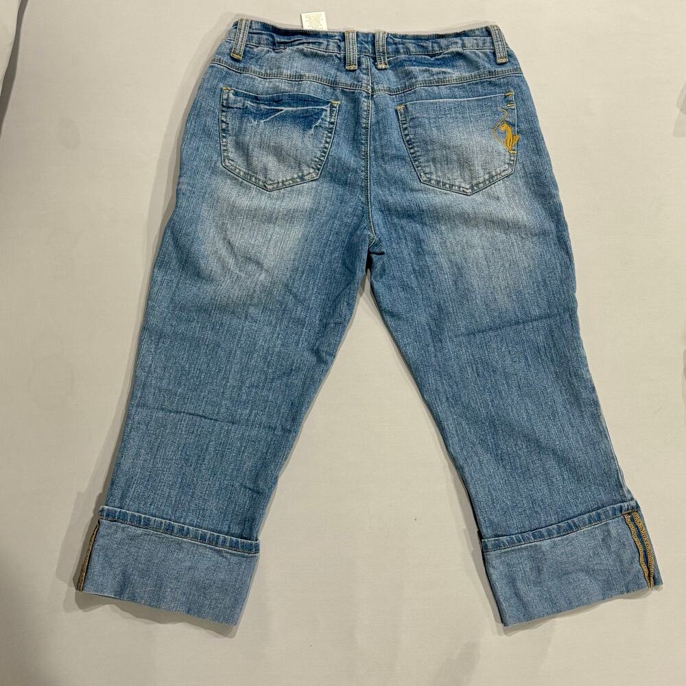 Y2K Phat Fashions Silver Label Cuffed Capri Jeans Gold Cat Size 7